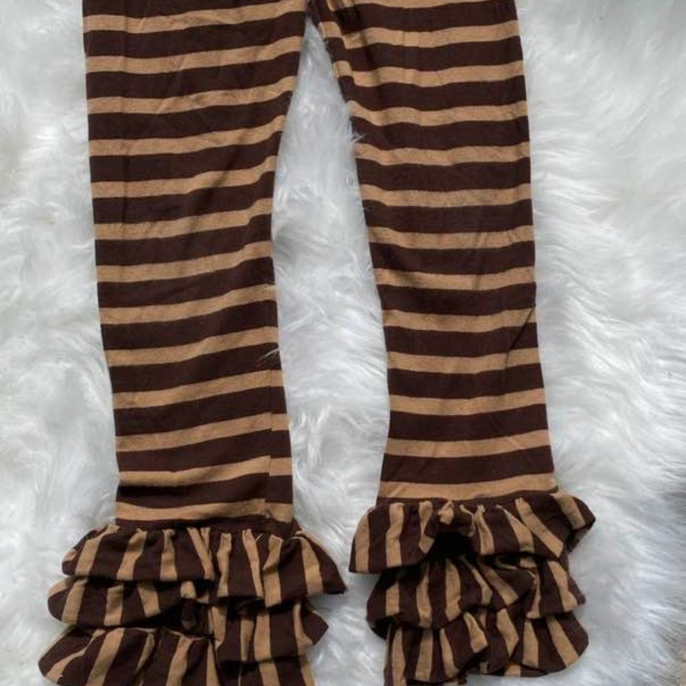 Persnickety Girls Brown Stripe Triple Ruffle Leggings Pants Icings Sz 6
